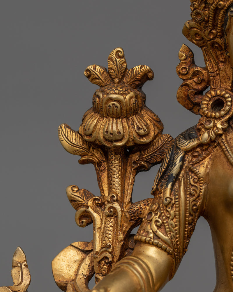 Sacred Sculpture of Buddhist Deity Green Tara | Goddess of Protection and Swift Aid