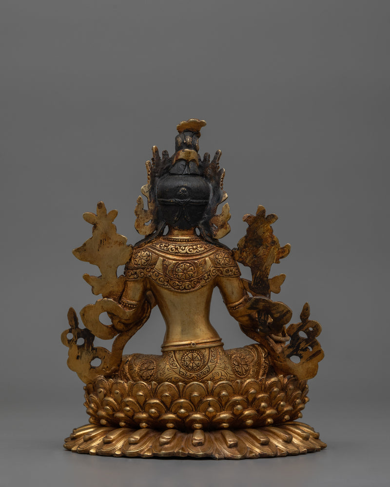 Sacred Sculpture of Buddhist Deity Green Tara | Goddess of Protection and Swift Aid