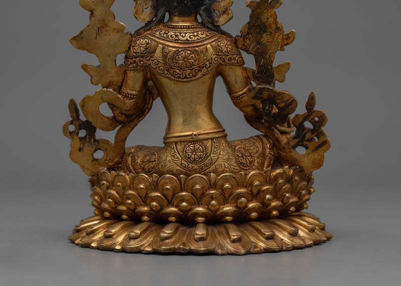 Sacred Sculpture of Buddhist Deity Green Tara | Goddess of Protection and Swift Aid