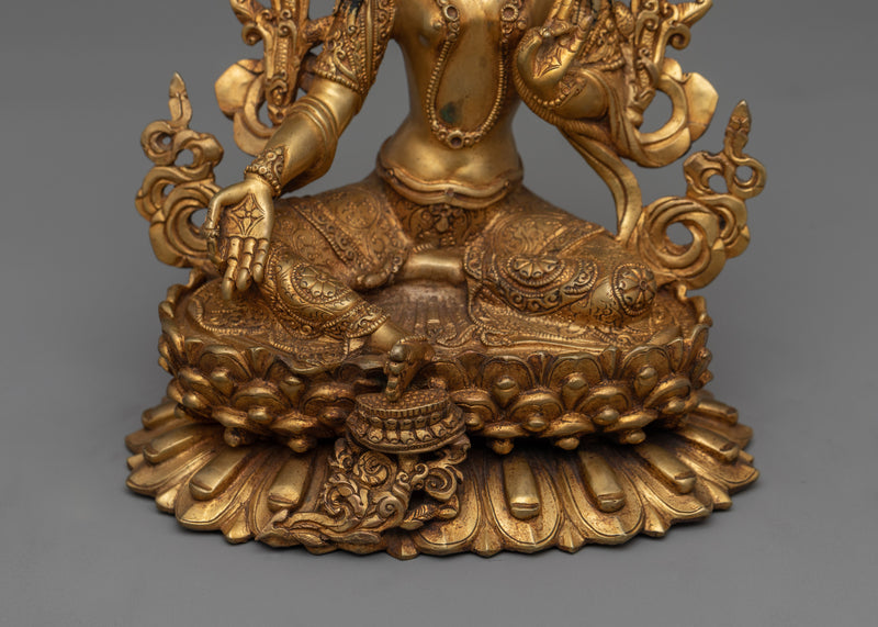 Sacred Sculpture of Buddhist Deity Green Tara | Goddess of Protection and Swift Aid