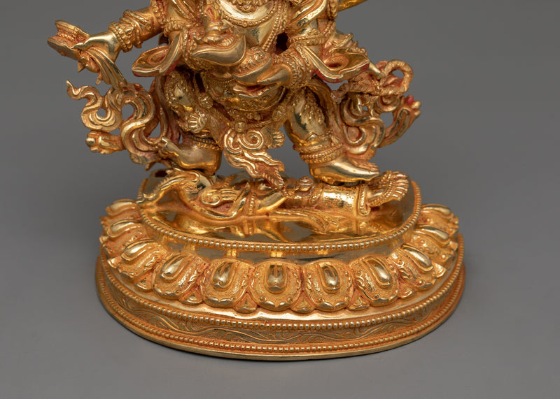 Dharma Protector Deity  Six Armed Mahakala Statue | 24K Gold Gilded Art