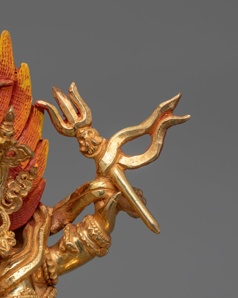 Dharma Protector Deity  Six Armed Mahakala Statue | 24K Gold Gilded Art