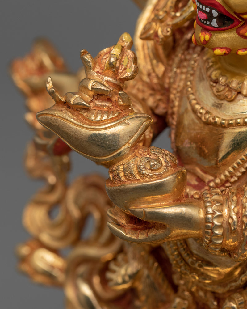 Dharma Protector Deity  Six Armed Mahakala Statue | 24K Gold Gilded Art