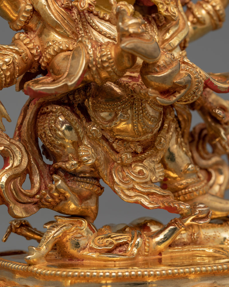 Dharma Protector Deity  Six Armed Mahakala Statue | 24K Gold Gilded Art