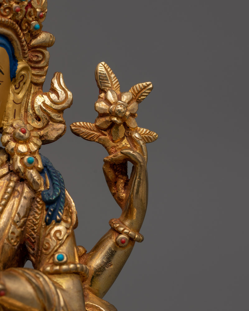 Traditional Himalayan Artwork Chenrezig Statue | Deity With Four Armed