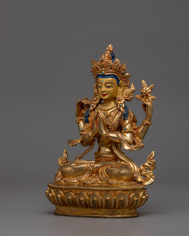 Traditional Himalayan Artwork Chenrezig Statue | Deity With Four Armed