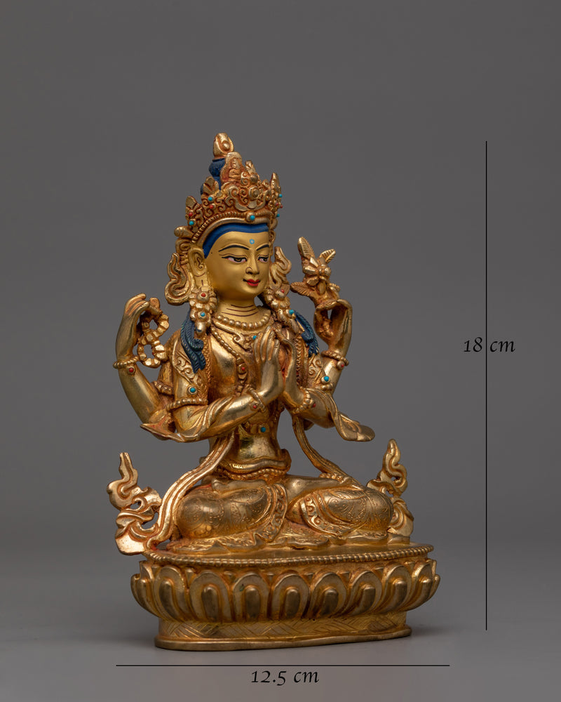 Traditional Himalayan Artwork Chenrezig Statue | Deity With Four Armed