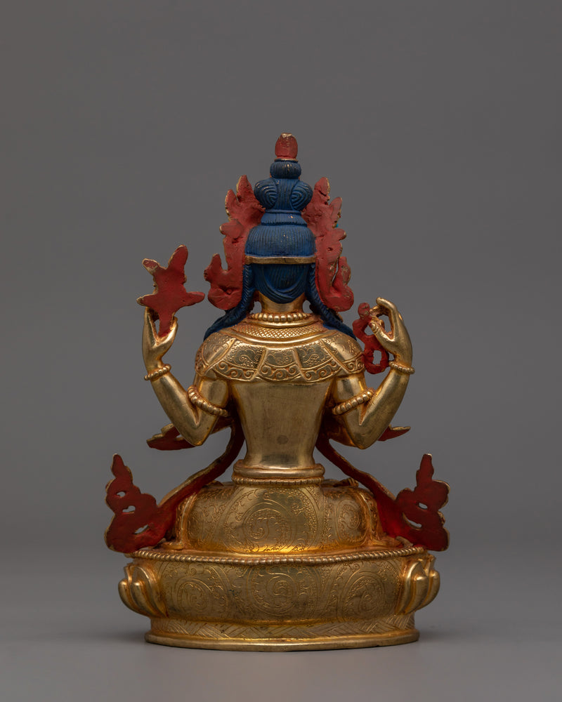 Traditional Himalayan Artwork Chenrezig Statue | Deity With Four Armed