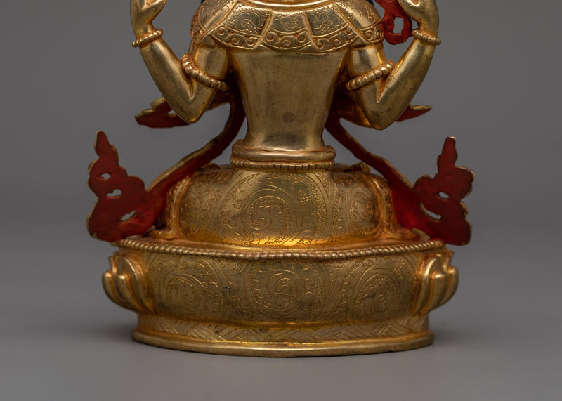 Traditional Himalayan Artwork Chenrezig Statue | Deity With Four Armed