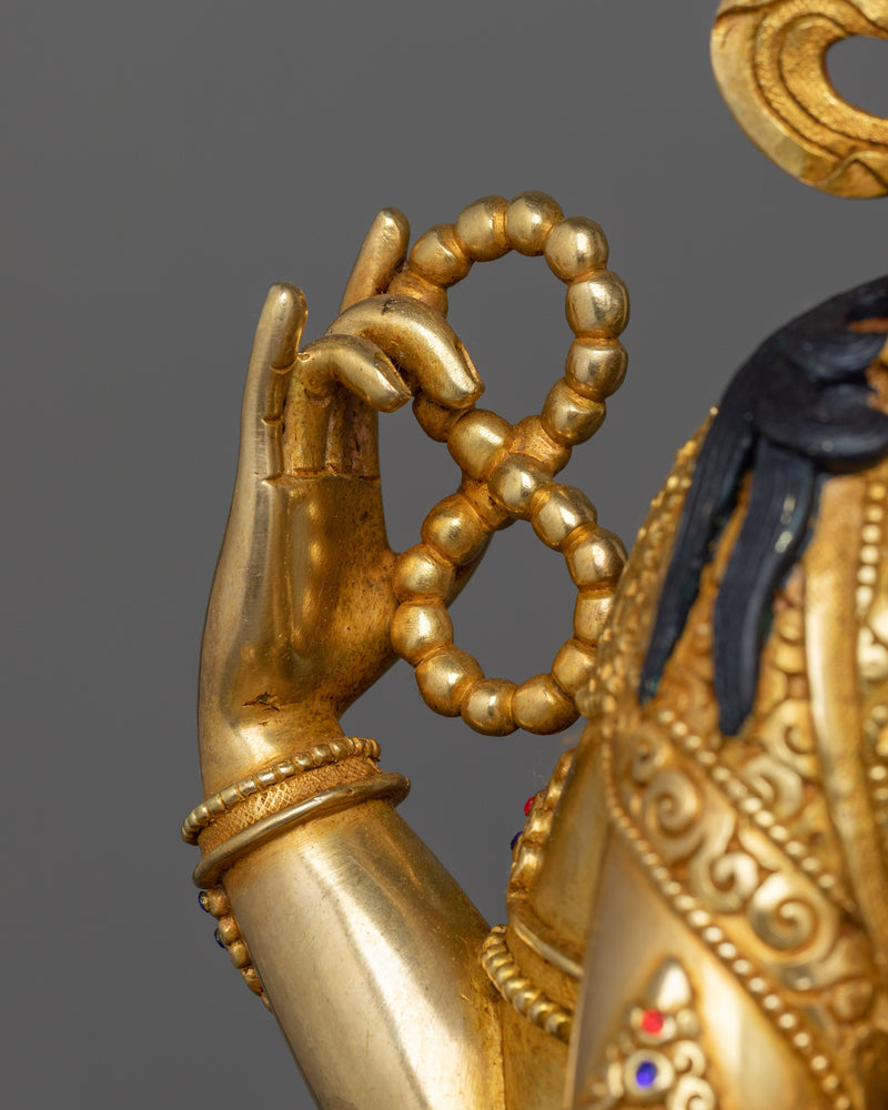 Handcrafted Sculpture of 4 Armed Chenrezig | 24K Gold Gilded