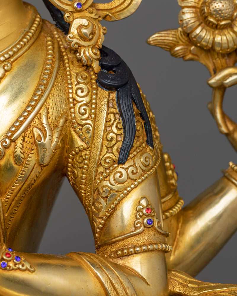 Handcrafted Sculpture of 4 Armed Chenrezig | 24K Gold Gilded