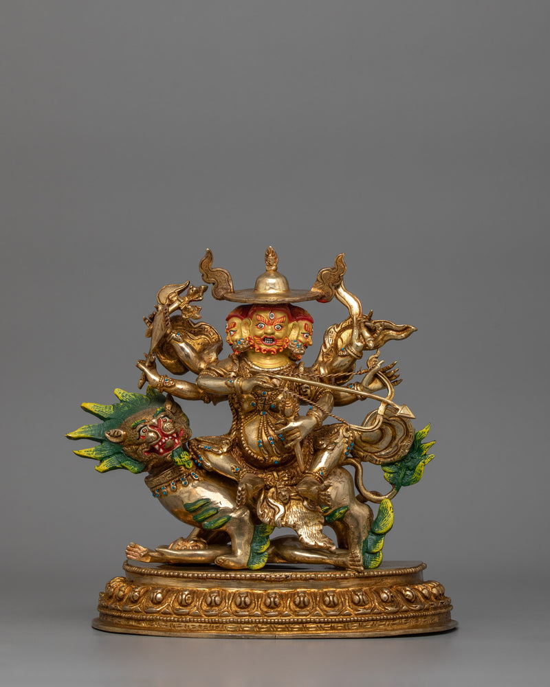 Tibetan Protector Pehar Gyalpo Statue | 24K Gold Gilded Figurine