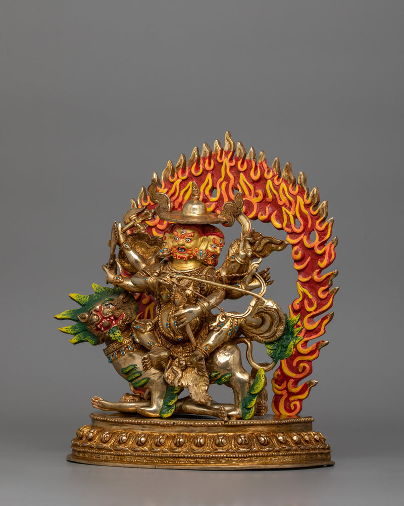 Tibetan Protector Pehar Gyalpo Statue | 24K Gold Gilded Figurine