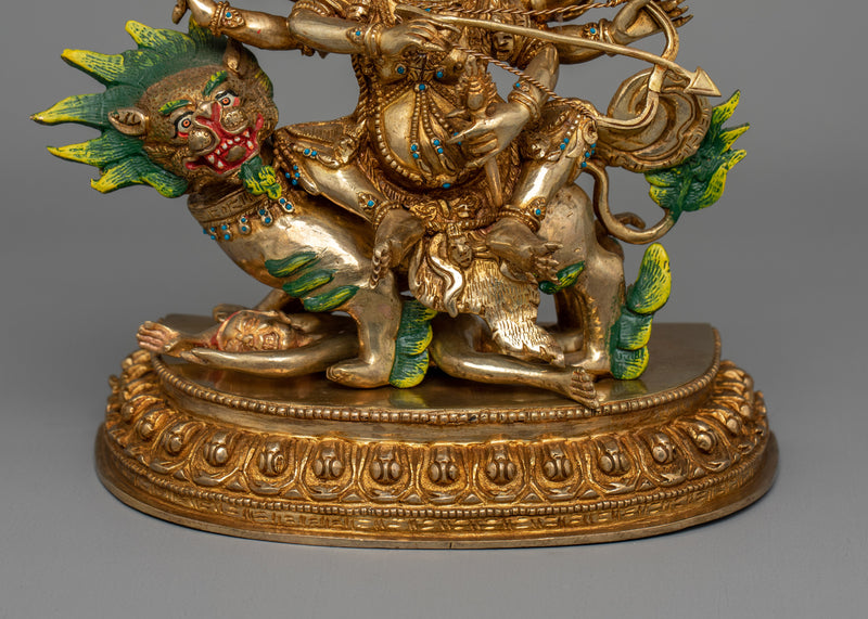 Tibetan Protector Pehar Gyalpo Statue | 24K Gold Gilded Figurine