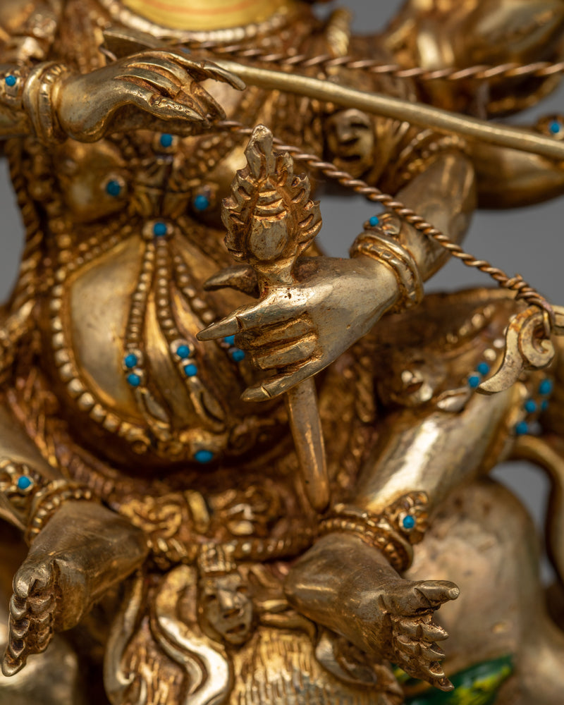 Tibetan Protector Pehar Gyalpo Statue | 24K Gold Gilded Figurine