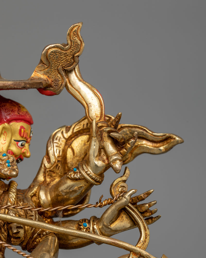 Tibetan Protector Pehar Gyalpo Statue | 24K Gold Gilded Figurine