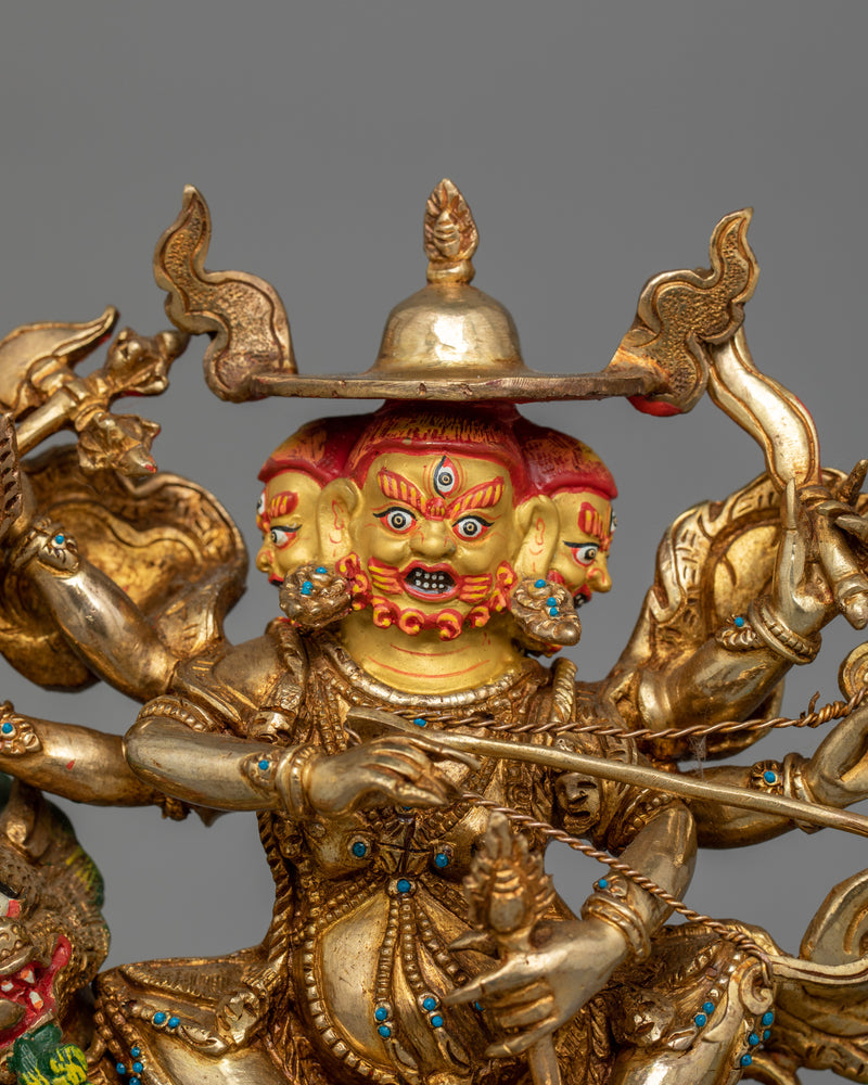 Tibetan Protector Pehar Gyalpo Statue | 24K Gold Gilded Figurine