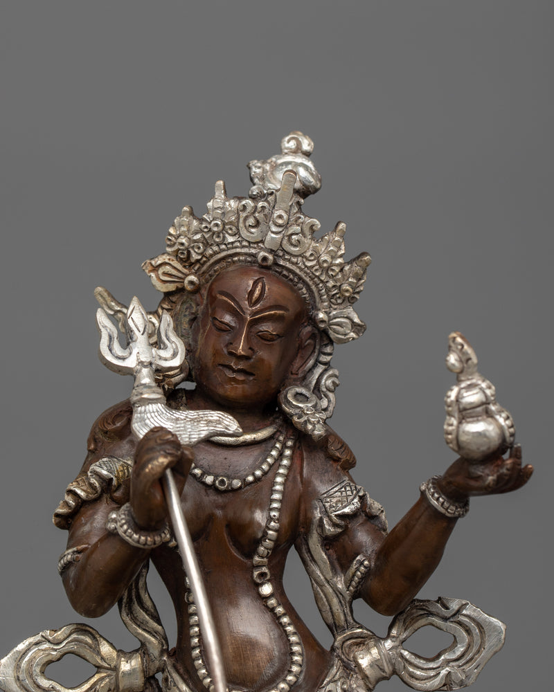 Mandarava The Enlightened Female Guru Deity Figurine | Oxidized Copper and Silver-Plated Sculpture