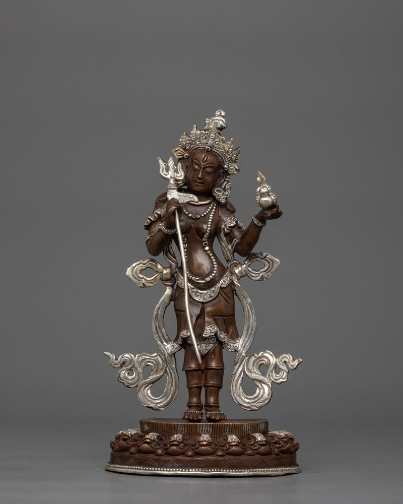 Mandarava The Enlightened Female Guru Deity Figurine | Oxidized Copper and Silver-Plated Sculpture