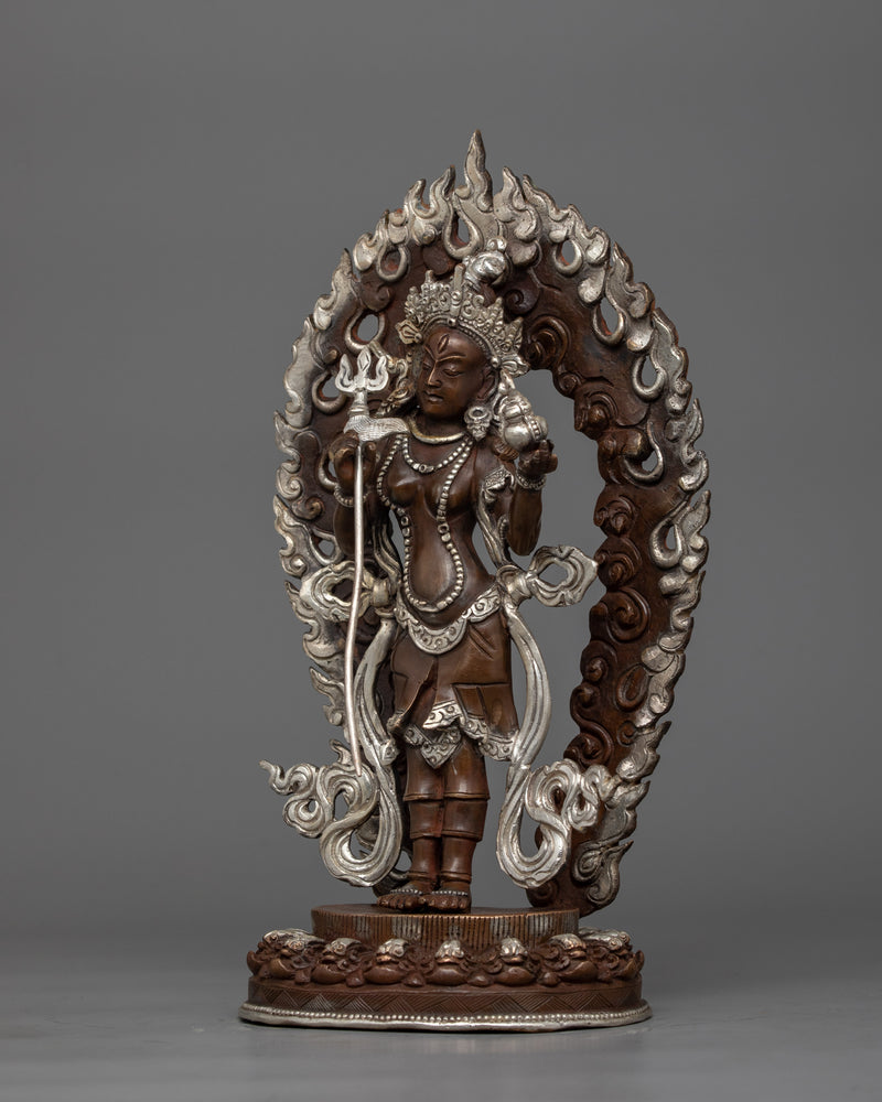 Mandarava The Enlightened Female Guru Deity Figurine | Oxidized Copper and Silver-Plated Sculpture