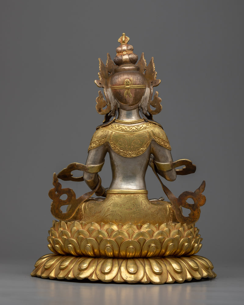 Vajrasattva Tibetan Statue |  Spiritual Elegance in Silver and Gold