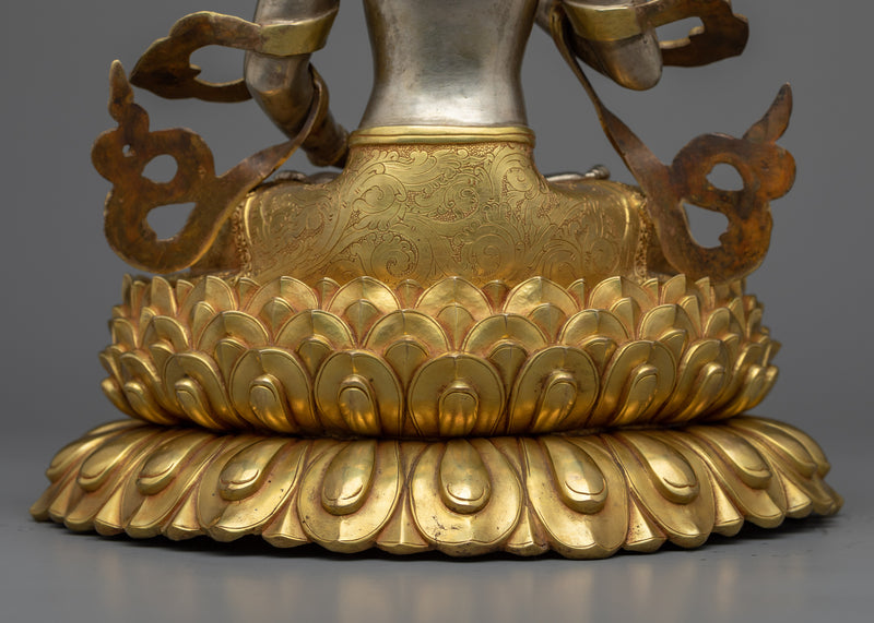 Vajrasattva Tibetan Statue |  Spiritual Elegance in Silver and Gold