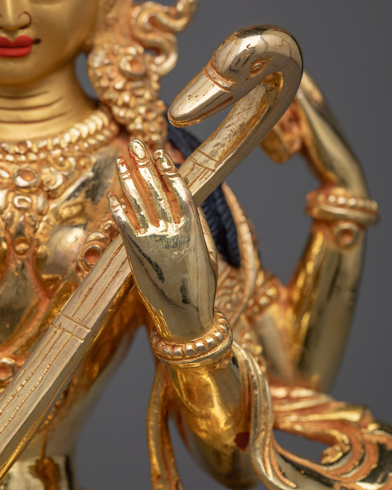 Gold Gilded Statue of Saraswati | Goddess of Knowledge