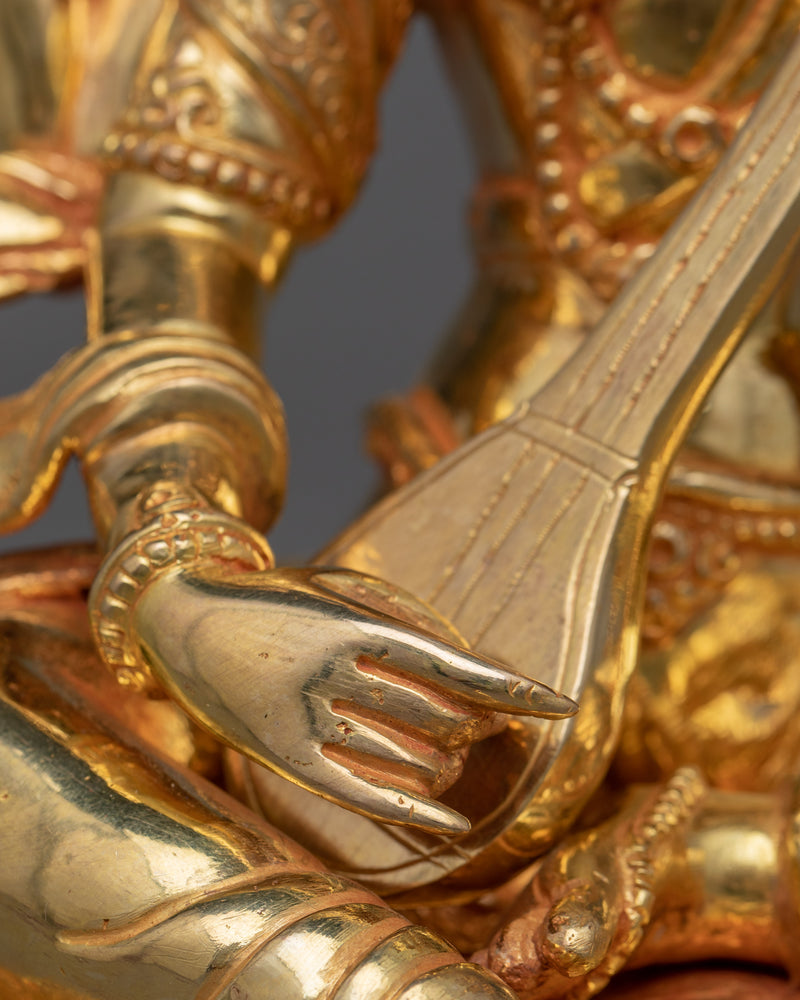 Gold Gilded Statue of Saraswati | Goddess of Knowledge