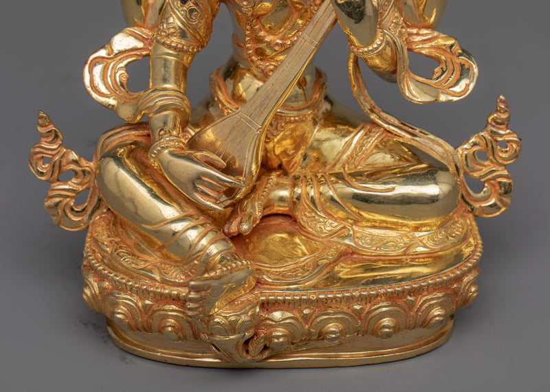 Gold Gilded Statue of Saraswati | Goddess of Knowledge