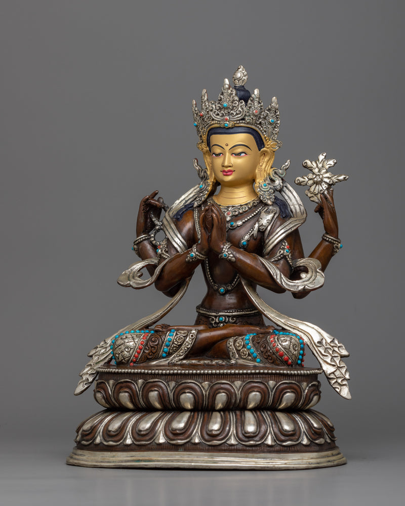 Lokeshwar Gold Painted Statue | Embrace Compassion with Our Chenrezig Sculpture