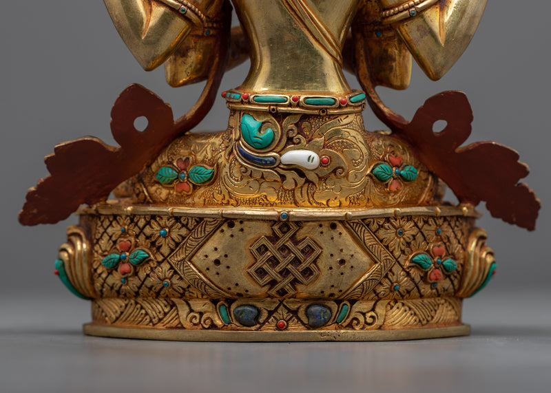 Four-Arm Chenrezig Sculpture | Elevate Your Shrine with our Gold Gilded Statue