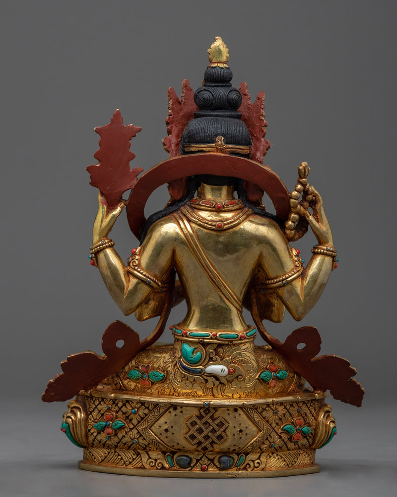 Four-Arm Chenrezig Sculpture | Elevate Your Shrine with our Gold Gilded Statue