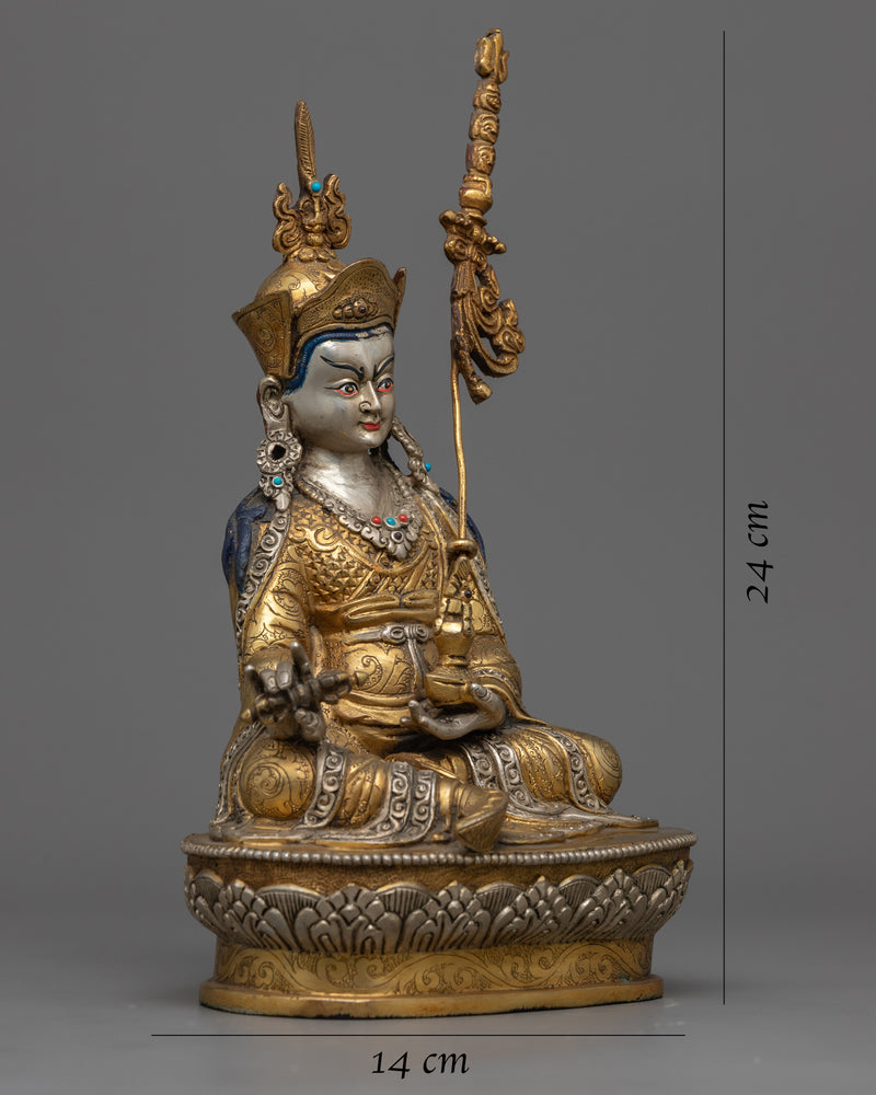 9.4" Guru Rinpoche Statue | Antique Finish Sculpture of Tantric Buddhist Master