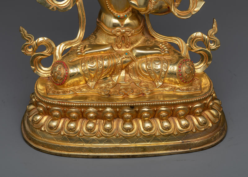 Manjushri Golden Statue | Handmade Figure of Wisdom Deity of Bodhisattva