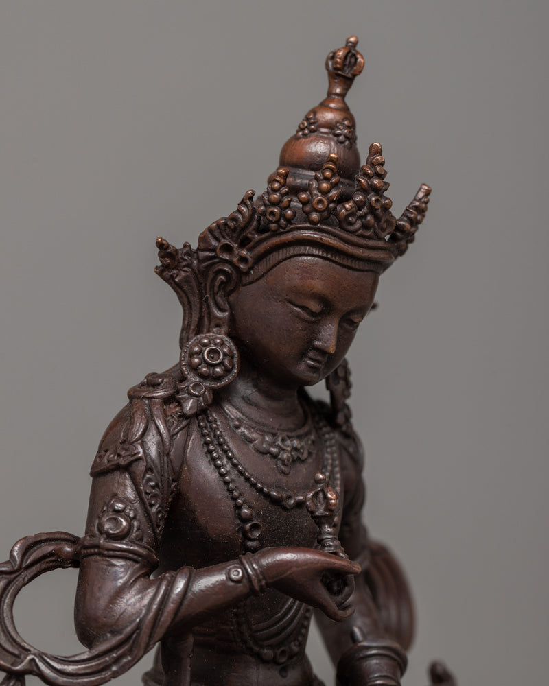 Miniature Vajrasattva Statuette | Oxidized Copper Elegance