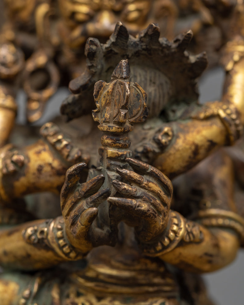 Vajrakilaya Antique Finished Statue | Tibetan Dorje Phurba Yab-Yum Sculpture