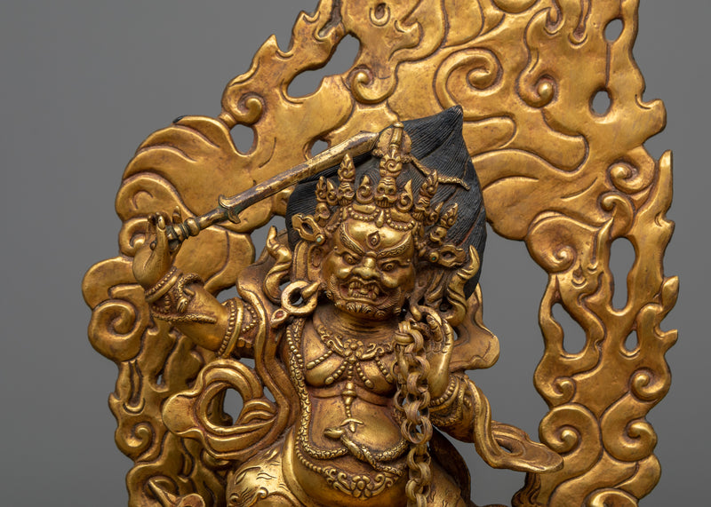 Wrathful Mahakala Statue | 13.3 Inch Dharmapala Antique Finished Sculpture