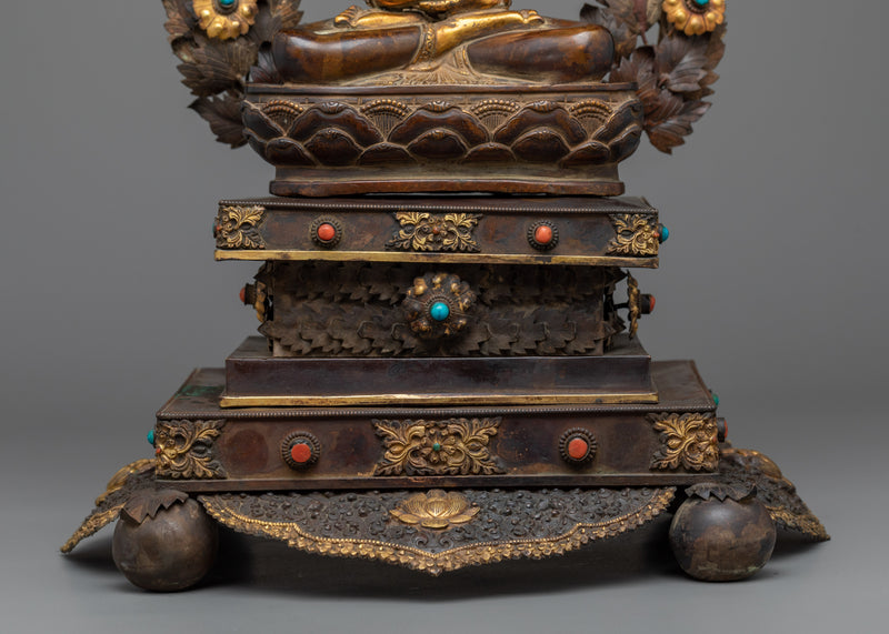 Explore Celestial Peace with Crown Amitabha Buddha | Timeless Antique-Finished Masterpiece