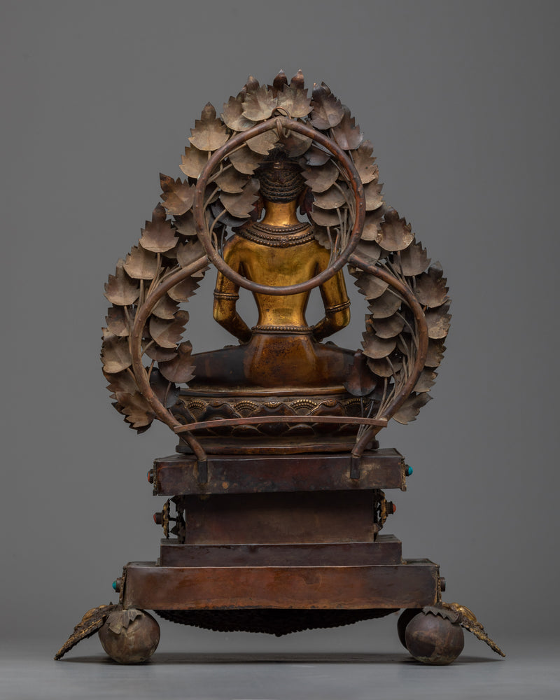 Explore Celestial Peace with Crown Amitabha Buddha | Timeless Antique-Finished Masterpiece