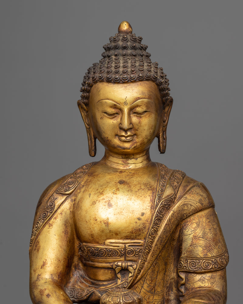 Amitabha Buddha Antique Finish Statue | Handmade Buddha of Infinite Light Sculpture