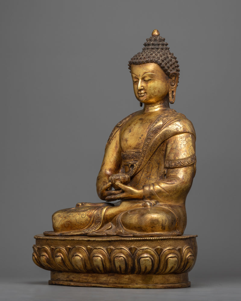 Amitabha Buddha Antique Finish Statue | Handmade Buddha of Infinite Light Sculpture