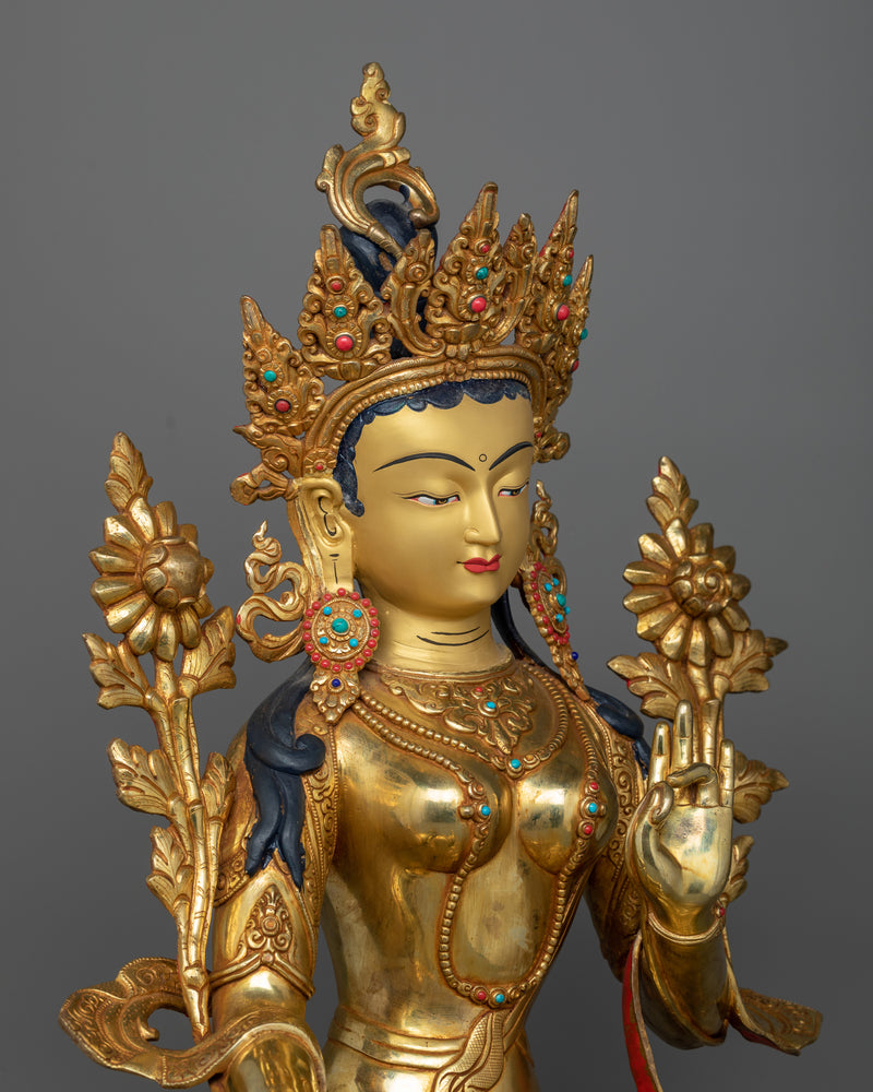 Green Tara Golden Statue | Emanation of Swift Compassion