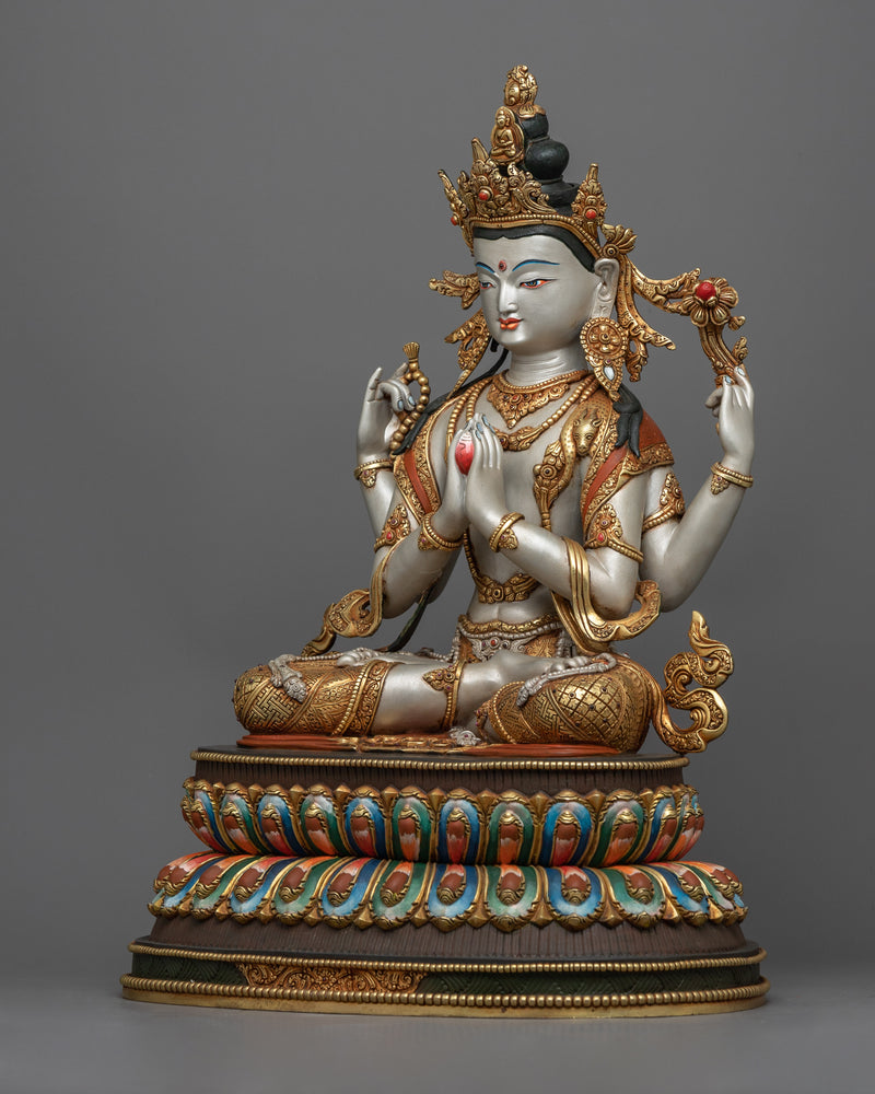 four-armed-chenrezig-painted sculpture