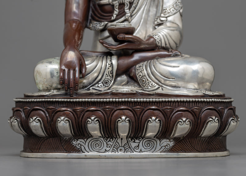 Silver Plated Shakyamuni Buddha Statue | Handmade Himalayan Artwork