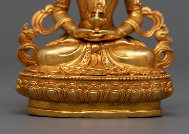 Miniature Amitayus Statue | 24K Gold Electroplated Longevity Deity