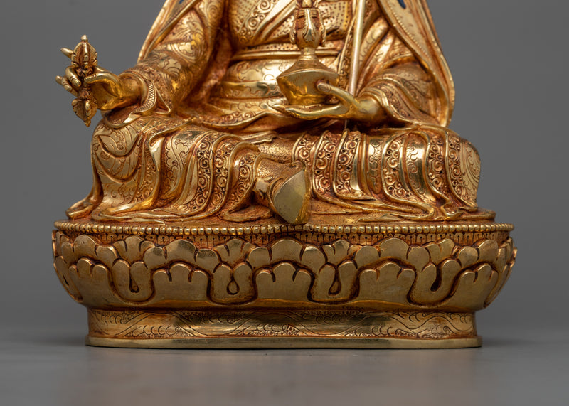 Dusum Sangye Guru Rinpoche Sculpture | Elegance in 24K Gold and Copper