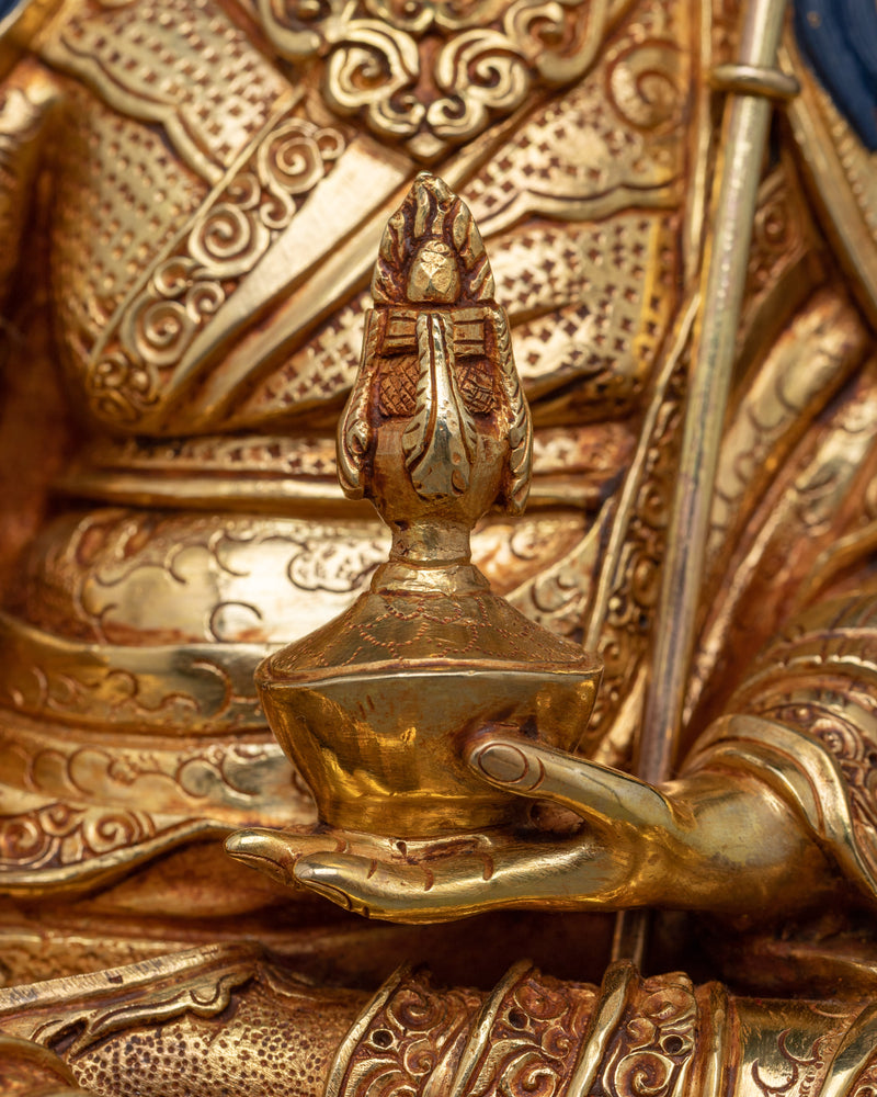 Dusum Sangye Guru Rinpoche Sculpture | Elegance in 24K Gold and Copper