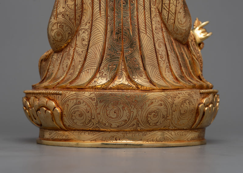 Dusum Sangye Guru Rinpoche Sculpture | Elegance in 24K Gold and Copper