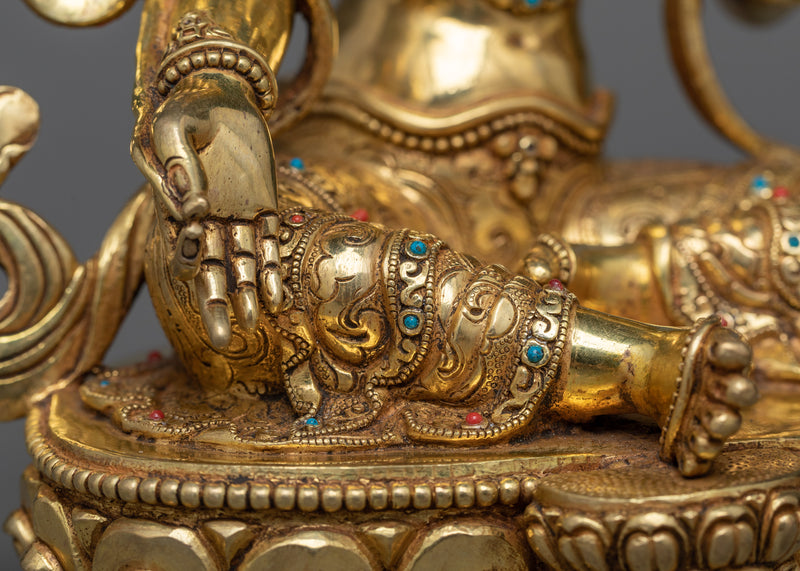 Green Tara Goddess Statue | 24K Gold Gilded Embodiment of Compassion