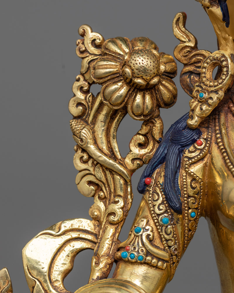 Green Tara Goddess Statue | 24K Gold Gilded Embodiment of Compassion